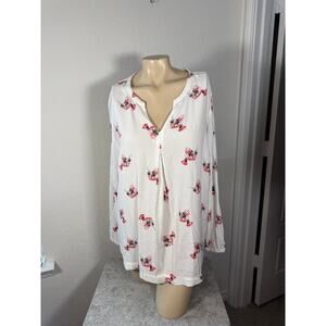NWOT Joules White Floral Viscose Tunic Blouse Long Sleeve US 14